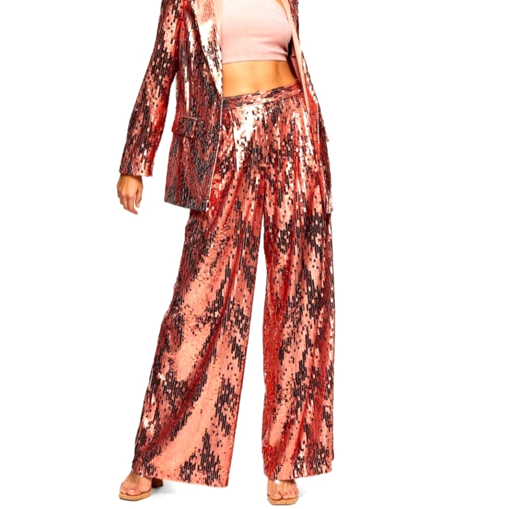 Topshop IDOL Copper Sequin Wide Leg Pant